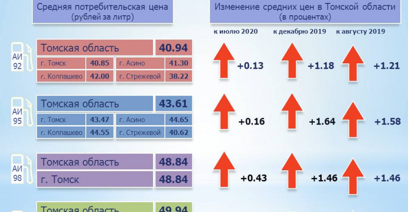 О средних потребительских ценах на топливо моторное по Томской области в августе 2020 года
